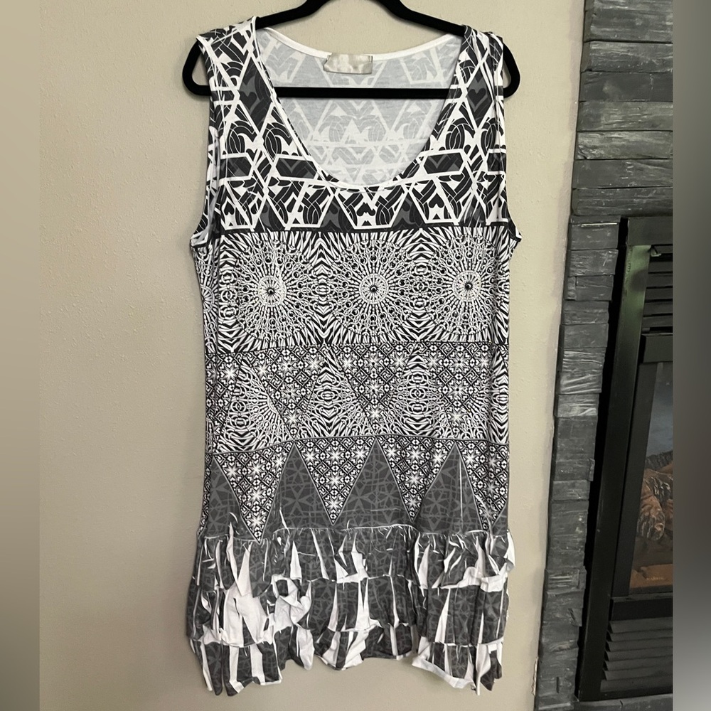 Pyramid Collection Crystalized Graphic Tank Dress with 3 ruffle hem